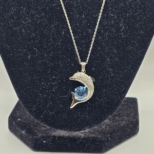 Stauer Sterling Blue Topaz Dolphin Pendant & 18" Italian Silver Chain